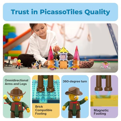 PicassoTiles Profession Character Action Figures Toddler Toy Set Pretend Play Magnet Expansion Pack Add-on STEM Construction Building Block Tile PTA02 - color: 4 Pcs Profession