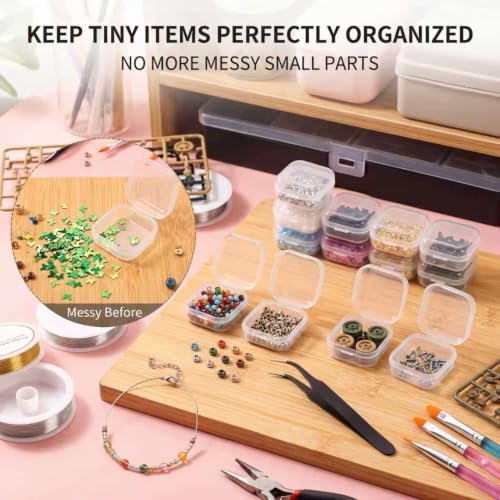 SATINIOR 48 Packs Clear Small Plastic Containers Transparent Storage Box with Hinged Lid for Small Items Crafts Jewelry (1.37 x 1.37 x 0.7 Inches) - size: 1.37 x 1.37 x 0.7 in
