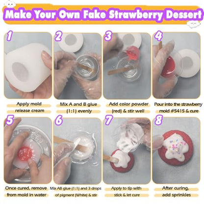 Strawberry Taba Squishy Kit Mold+Silicone Gel+Powder - color: Strawberry