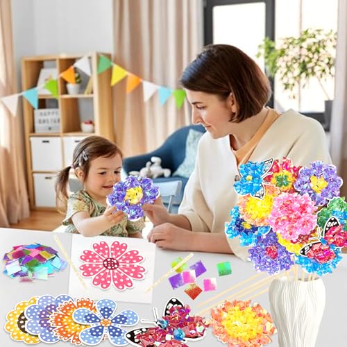 KIFHCMPR Poke in Fun Art Flower Bouquet Craft Kits for Kids,with 10 Flowers & 2 Butterflies,Arts and Crafts,Mess-Free Craft,DIY Art Activity Birthday Gifts Ideas for Girls & Boys Ages 4-10+ - style: Flower Bouquet