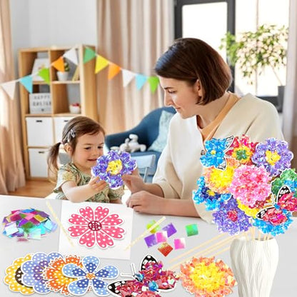 KIFHCMPR Poke in Fun Art Flower Bouquet Craft Kits for Kids,with 10 Flowers & 2 Butterflies,Arts and Crafts,Mess-Free Craft,DIY Art Activity Birthday Gifts Ideas for Girls & Boys Ages 4-10+ - style: Flower Bouquet