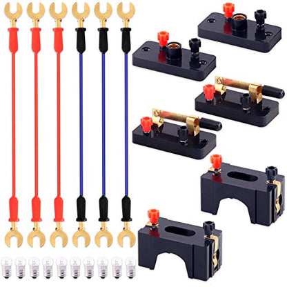 Swpeet 22Pcs Labs Physics Experiment Basic Beginner Circuit Kit, Including Interconnect Circuit Wire, D Battery Holder, Single Pole Single Throw Switch and Miniature Bulb Holder with E10 White Bulb - style: Labs Physics Experiment Kit