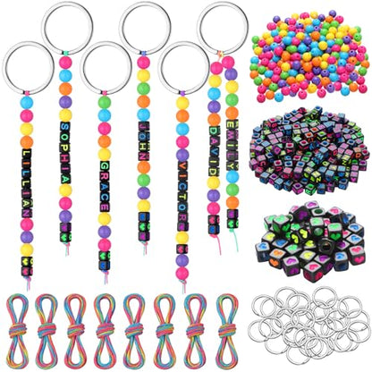 Landical 564 Pcs DIY Neon Bead Keychain Making Kit Name Beads Craft - color: Retro Color, style: Neon