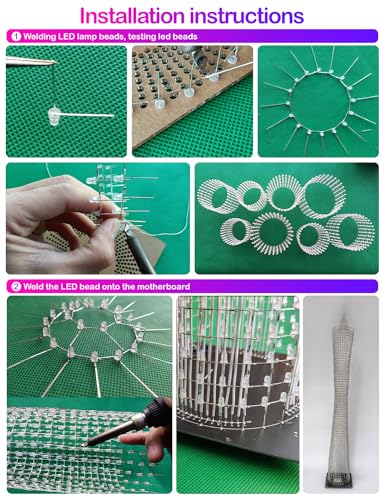 Led Canton Tower Model DIY Electronic Kit, LED Cube Model Handmade Soldering Project Kit, 64 LED Circles, Height 1 Meter. (GZT-64) - size: GZT-64