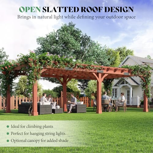 AMERLIFE 12x24 FT Outdoor Wooden Pergola, Large Wood Pergola for Backyard & Patio, Solid Cedar Wood Gazebo Structure with Flip Roof Design for Garden, Poolside & Outdoor Entertaining - size: 12x24 FT