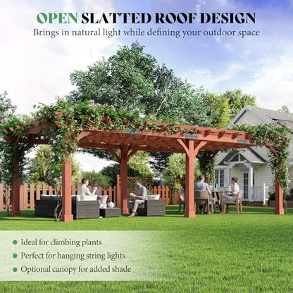 AMERLIFE 12x24 FT Outdoor Wooden Pergola, Large Wood Pergola for Backyard & Patio, Solid Cedar Wood Gazebo Structure with Flip Roof Design for Garden, Poolside & Outdoor Entertaining - size: 12x24 FT