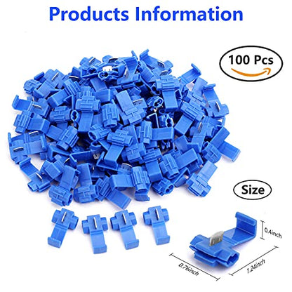 100pcs Solderless Quick Splice Snap Wire Connectors, 18-14 AWG Splice Connector (Cable Joiner), Blue Cold Pressed Insulated Electric Wire Crimp Connectors - color: Blue-100pcs