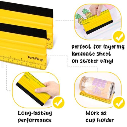TECKWRAP Professional Felt Squeegee for Vinyl, Yellow, 2 PCS, 6"x2.9" - color: 2pcs Yellow