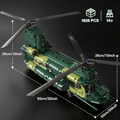 Powered Military Helicopter Building Blocks Set – 1521PCS Army Aircraft Bricks Model with Motor-Driven Rotors, Power Module & Mechanical Gear System – STEM Engineering Toy for Boys, Teens & Adults - color: Green Auto