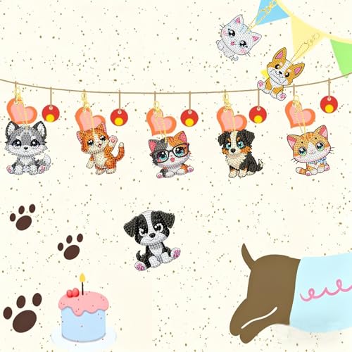 8 PCS Diamond Art Keychain Kits for Kids, DIY Diamond Painting Crafts, Beginner Art Kit, Arts & Crafts Gift for Ages 8–12 - color: Cats & Dogs