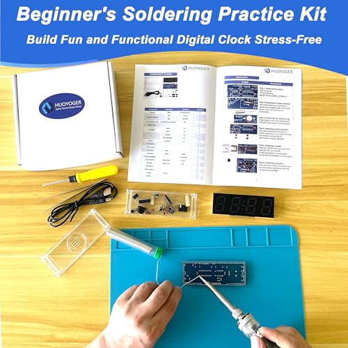 DIY Alarm Clock, Soldering Practice Kit with Solder Wire, Screwdriver, Tweezer, 4-Digit LED Digital Clock Kit