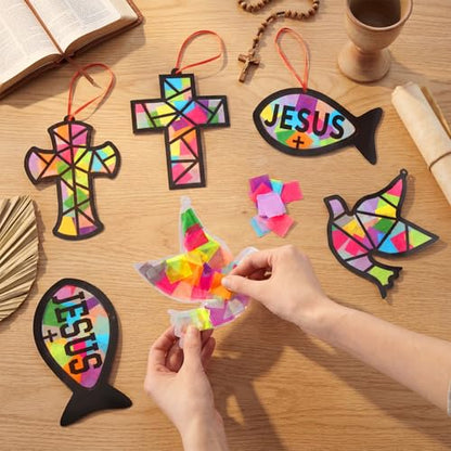 Sinload 24 Sets Religious Sunday School Cross Fish Dove Tissue Paper Crafts - style: Dove Fish Cross