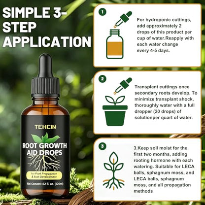 Root Drops - Liquid Rooting Hormone for Cuttings, Fast Propagation Drops for Stronger Roots & Less Shock, Works in Water, Soil, LECA & Moss for Pothos, Monstera & All Indoor Houseplants