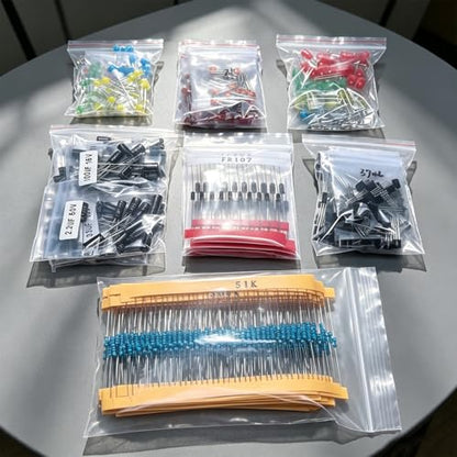 1500 Pieces of 7-Value Electronic Component Kit, Transistor Ceramic Capacitors, Electrolytic Capacitors, Resistors, and Diodes Electronic Component Kit