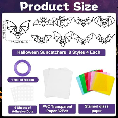QOUBAI 32 Sets Halloween Bats Suncatchers Craft Kit DIY Window Stained Glass Effect Halloween Bats Paper Crafts Home School Classroom Decoration Kid Birthday Gift Creative Art Project Activity Game - style: Halloween Bat