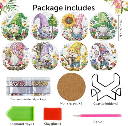 8 Pack Diamond Art Coasters Kits, Gnomes Diamond Painting Coasters Kits - color: Dwarf
