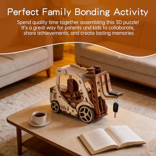 Wooden 3D Puzzle, Creative DIY Model Building Kit for Adults, Handmade Wooden Craft Collectible Ornament, Hobby Gift for Adults & Men, 60 Pieces Forklift, Basswood Material
