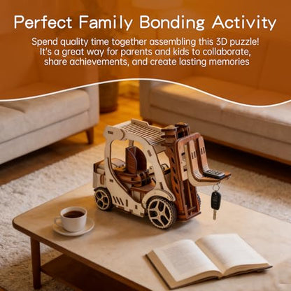 Wooden 3D Puzzle, Creative DIY Model Building Kit for Adults, Handmade Wooden Craft Collectible Ornament, Hobby Gift for Adults & Men, 60 Pieces Forklift, Basswood Material
