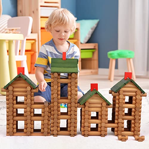 Wondertoys 530 Pcs Wooden Logs Set Ages 3+, Classic Building Log Toys for Kids, Creative Construction Engineering Educational Gifts - style: 530 PCS