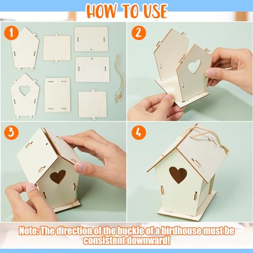 Juexica 15 Pcs DIY Wooden Birdhouse Kit for Kids to Paint Craft Art Cute - color: Cute