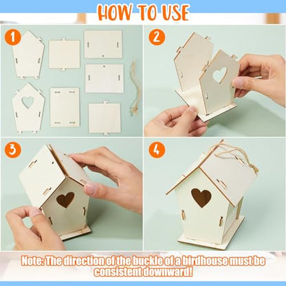 Juexica 15 Pcs DIY Wooden Birdhouse Kit for Kids to Paint Craft Art Cute - color: Cute