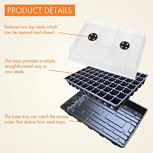 Gardzen 5 Pack Seed Starter Trays with Vented Domes 350 Cell - size: 70-Cell Black Eyes 5-Pack