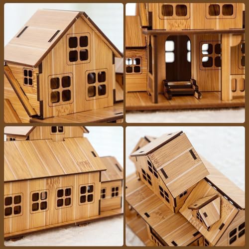 Log Cabin 3D Wooden House Puzzle,DIY Mini Building Model Kit，001 - color: 001