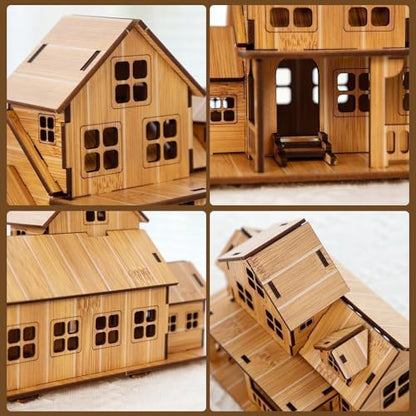 Log Cabin 3D Wooden House Puzzle,DIY Mini Building Model Kit，001 - color: 001