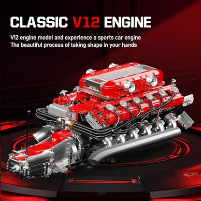 Mould King V12 Engine Model Kit That Runs, MOC Engineering Model Building Kit with Battery and Motor, 3472 PCS STEM Engineering Building Blocks for Adults - color: Red