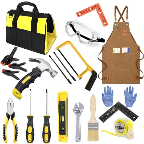 Kids Real Tools Set,Children's Tool Set, Kids Construction Tool Kits DIY Toy with Real Hand Tools, Beginner Woodworking Tools, Kids Tool Bag & Hammer & Hand Saw, Learning Gift for Boys Girls