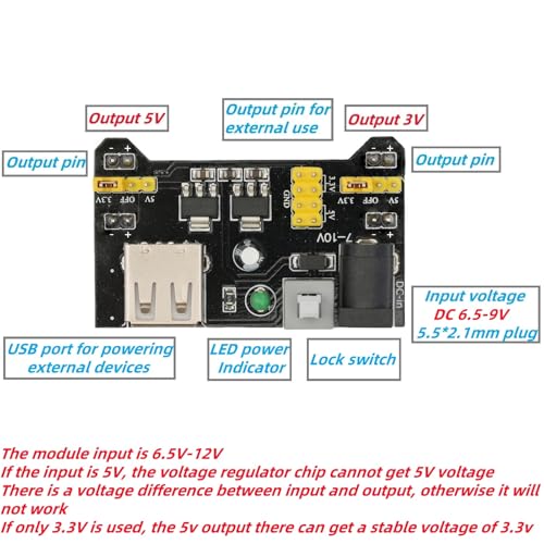 6Pcs Breadboard Power Supply Module 3.3V 5V