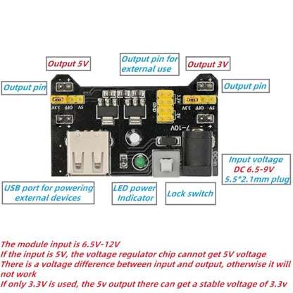 6Pcs Breadboard Power Supply Module 3.3V 5V