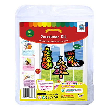 VHALE Suncatchers Craft 3 Sets (9 Cutouts) w Tissue Papers Stained Glass Effect Paper Sun Catcher Kit, Window Art, Classroom Crafts, Creative Art Projects, Kids Party Favors (Christmas) - style: Christmas