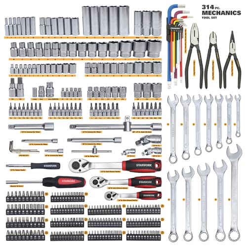 STARWORK TRUE MECHANIC™ 314-Piece Mechanics Tool Set and Socket Set, 1/4", 3/8", 1/2" Drive, Professional, Metric - size: 314 PC