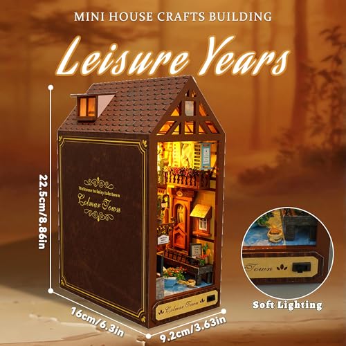 Flever Dollhouse DIY Book Nook Miniature Kit, Chinese Style Bookshelf Insert Decor, 3D Wooden Puzzle Booknook Miniature Kit for Creative Assembled Bookends (Leisure Years)