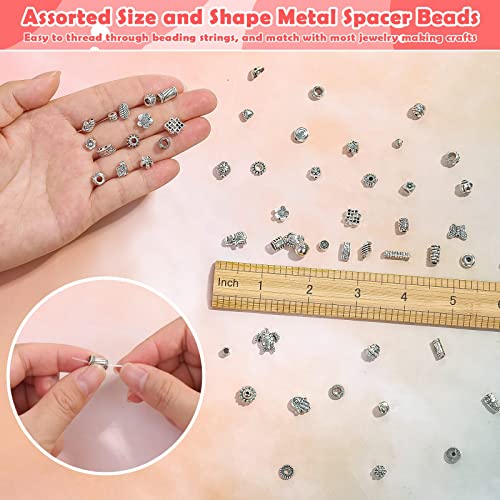 350 Pcs Silver Spacer Beads for Jewelry Making, Mixed Bulk Random Styles Metal Beads for Bracelets, Necklace, Earring Jewelry Making - color: Silver1