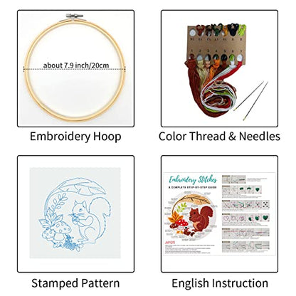 Louise Maelys Autumn Squirrel Embroidery Kit, Animal Craft for Beginners - color: kit-10