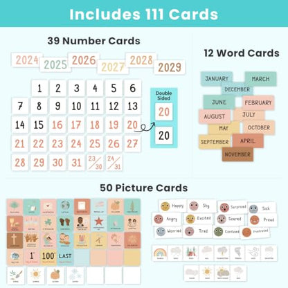 Classroom Boho Calendar & Weather Pocket Chart with 111 Cards, Circle Time Learning Center for Kids and Toddler, Preschool Must Haves! - color: bright Boho
