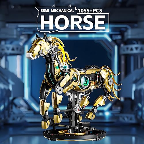 CSNRHG Mechanical Horse Building Block Set Build & Pose with Movable Legs – Engaging DIY Model Kit for Kids and Teens - color: Mechanical Horse