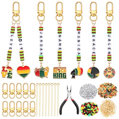 Tondiamo 2823 Pcs Juneteenth Bead Keychain DIY Craft Making Kit June 19th Key Ring Charms Letters Beads String for African American Gift Jewelry Key Ring Backpack Black History Month Accessories - style: Black History Month