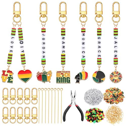 Tondiamo 2823 Pcs Juneteenth Bead Keychain DIY Craft Making Kit June 19th Key Ring Charms Letters Beads String for African American Gift Jewelry Key Ring Backpack Black History Month Accessories - style: Black History Month