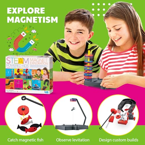 4M Magnet Science Kit for Kids Ages 5+ — 20+ Hands-On Experiments with 40+ Components, Build Maglev Transporter, Magnetic Racer, UFO & Compass Yacht, STEM Educational Toy Gift for Boys Girls - style: Magnet Exploration