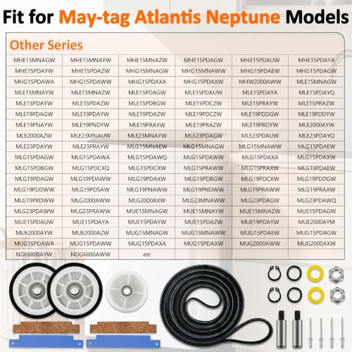 303373K Dryer Roller repair Kit Fit for May-tag Atlantis Neptune Dryer Parts MDE7600AYW MDE9206AYW MDG4000BWW MDG5500AWW MDE4000AYW MDE6400AYW MDE5500AYW MDE7400AYW MDE3000AWW MDE2500AYW MDE3000AYW