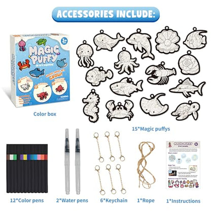 MZYTOZA Magic Foam Texture Painting Kit - 3D Art Craft Aqua Magic Puffs Paint Kit, 15 Mess-Free Paint by Number Craft for Kids（Marine Animals - color: Aqua Magic Puffs - Marine animals