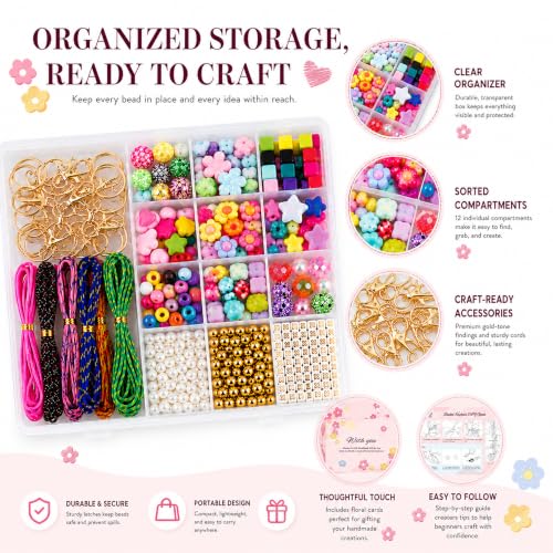 Kdpuei 865PCS Bead Keychain Making Kit, Keychain Bead Kit, DIY Bag Charm Set with Acrylic Heart Star Flower Alphabet Beads, Bead Keychain Kit, Jewerly Making Kit for Girls Women - size: 865PCS Bead Keychain Making Kit