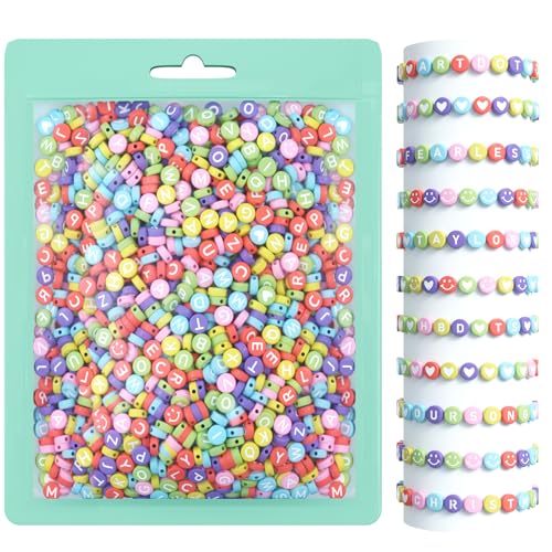 ARTDOT 800 Pieces Assortment Letter Beads for Friendship Bracelets Making Kit, 28 Styles Jewelry Making Supplies Alphabet Beads Set Preppy Crafts Art, White Multicolor - color: White Letter Multicolor Bead, size: Bag Packed