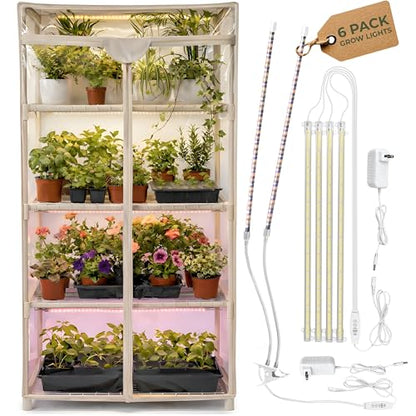 CARPATHEN Indoor Greenhouse with Grow Light, 4 Tiers 27.2"L x 19.3"W x 54"H - size: Greenhouse with Strip&Clip Lights