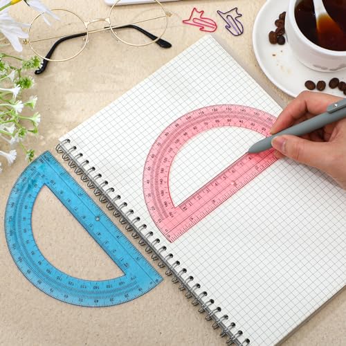 EBOOT 2 Pack Clear Plastic Protractor 180 Degrees 6 Inch,Pink, Blue - color: Pink, Blue