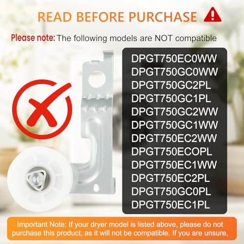 Dryer Repair Kit Compatible with ge Dryers Includes 4 PCS WE03X10008 Dryer Drum Roller WE12X10011 Dryer Belt and WE12X10013 Idler Pulley Assembly,Note the Incompatible Models in Figure 6