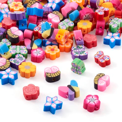 Elecrelive 200pcs Polymer Clay Beads Cute Clay Beads Flower Butterfly Loose Beads for Jewelry Necklace Earring Friendship Bracelet Making - color: Mixed Color-Butterfly & Flower